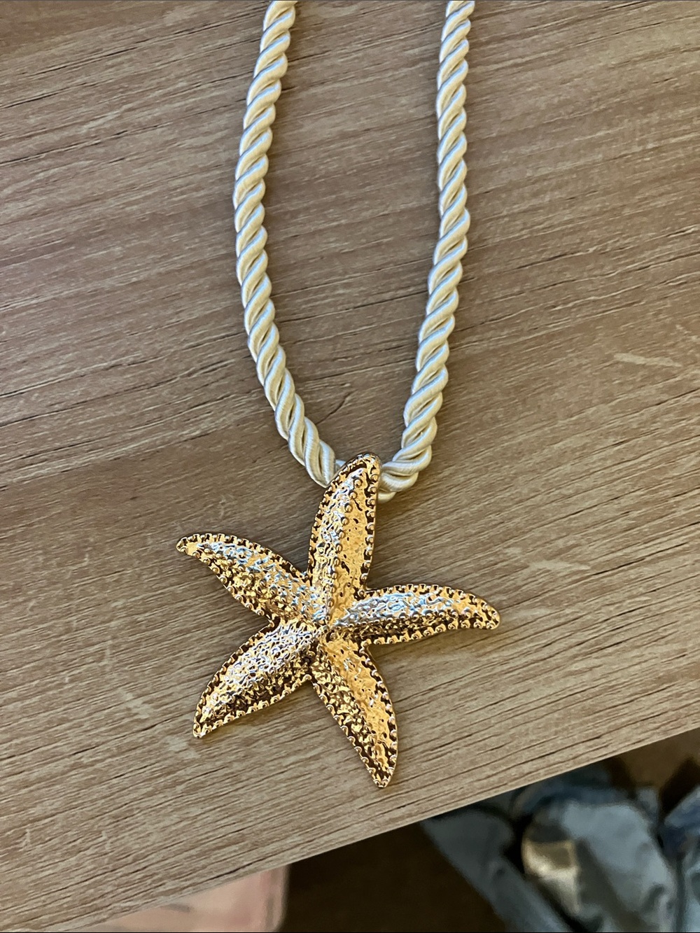 Altar'd State Gold Starfish Pendant on Cream Rope Necklace - Picture 3 of 4
